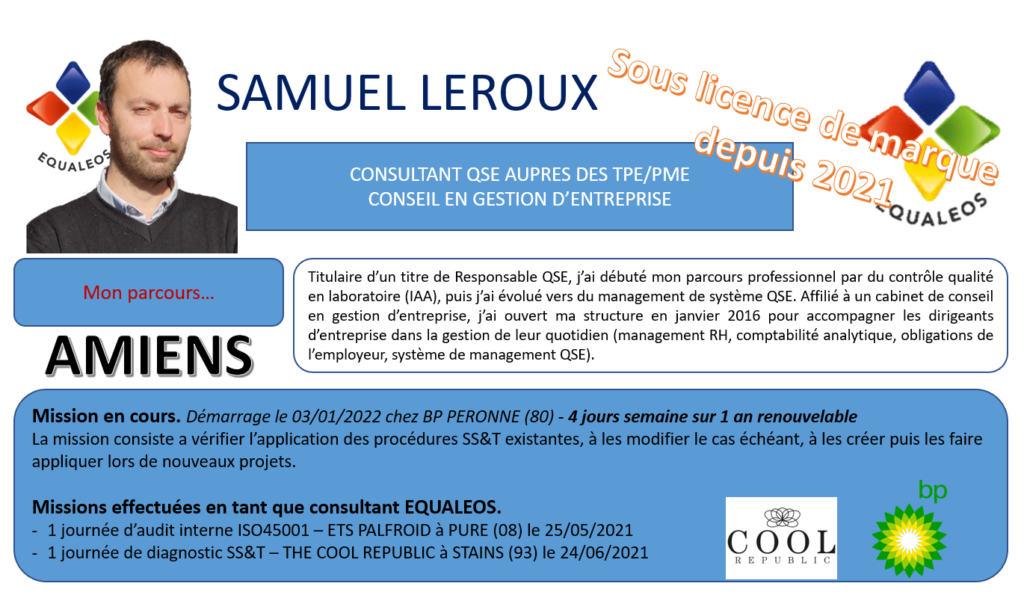 Samuel LEROUX - Sous licence de marque EQUALEOS à AMIENS